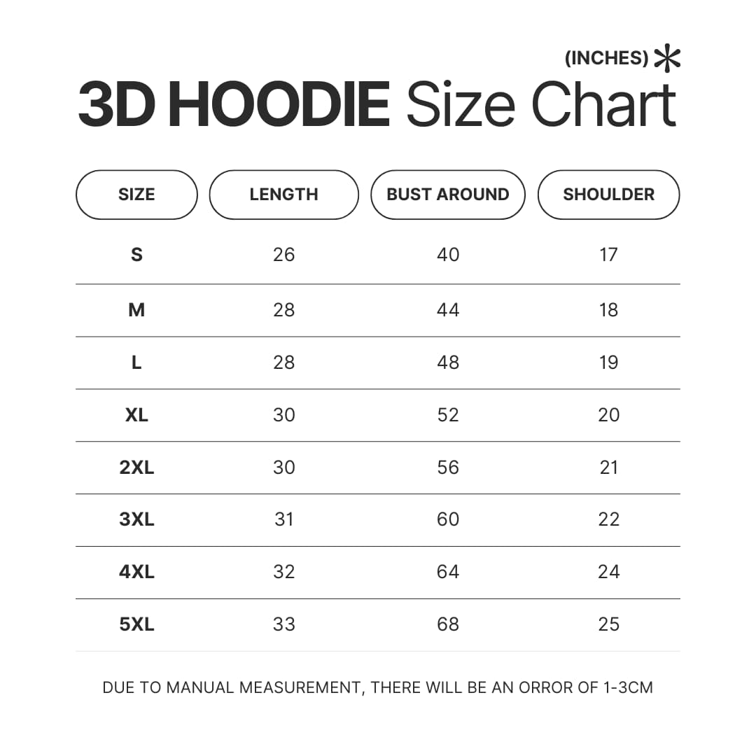 3D Hoodie Size Chart - Fourth Wing Store